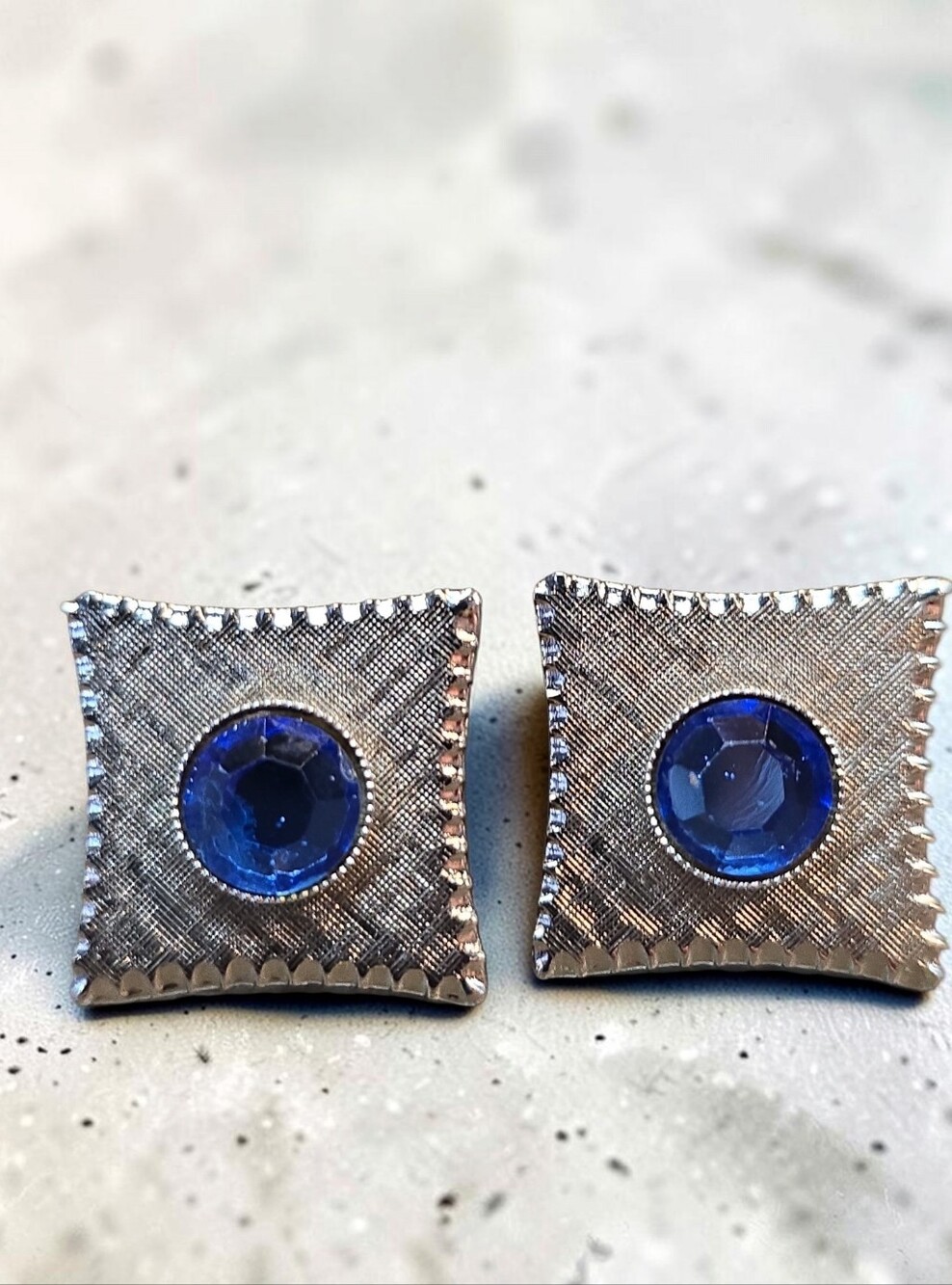 Silvertone & Blue Rivoli Crystal Cufflinks